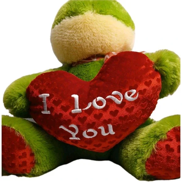 Valentines Plush Stuffed '16 Frog I Love You Heart Green Extra Soft NWOT #Toy40 - Picture 2 of 6